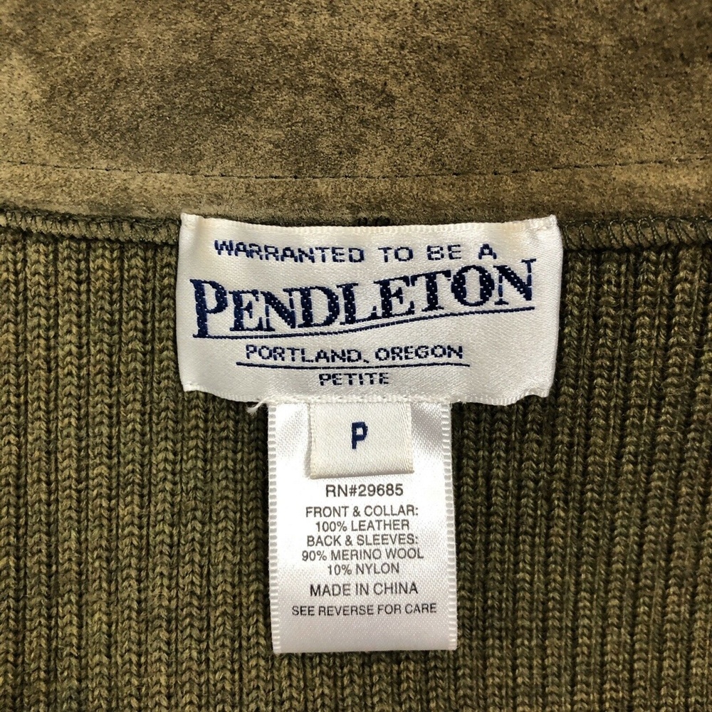 Pendleton Green Leather Merino Wool Petite Small - Picture 7 of 8